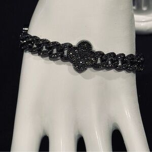 Boutique Black Pave Iced-Out VVS CZ Glittering Clover Link Bracelet 7 in